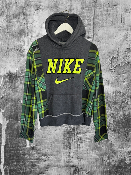 Vintage Custom Upcycled 1/1 Reworked Nike x Billabong “GreenGoblin” Hoodie Flannel Sweatshirt