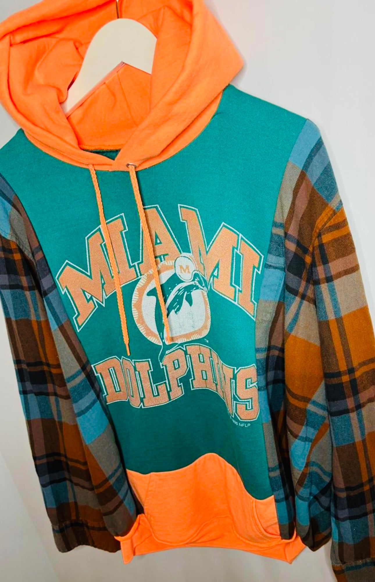 Custom 1/1 Miami Dolphins Flannel Hoodie Sweatshirt