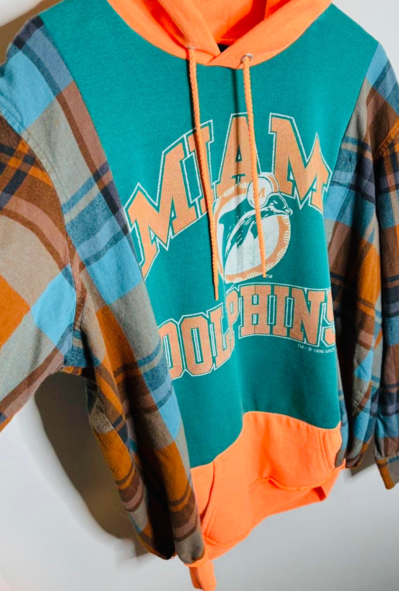 Custom 1/1 Miami Dolphins Flannel Hoodie Sweatshirt