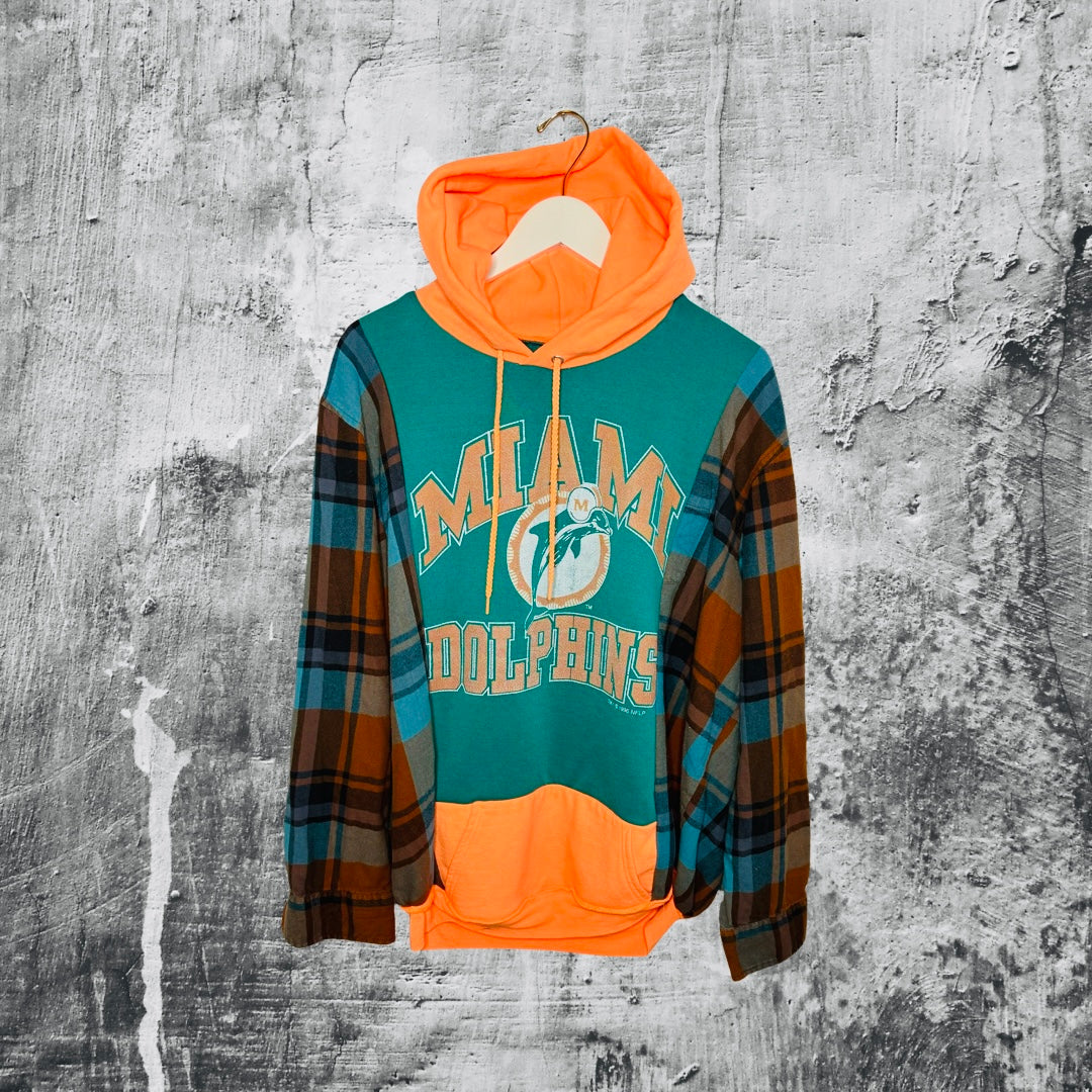 Custom 1/1 Miami Dolphins Flannel Hoodie Sweatshirt