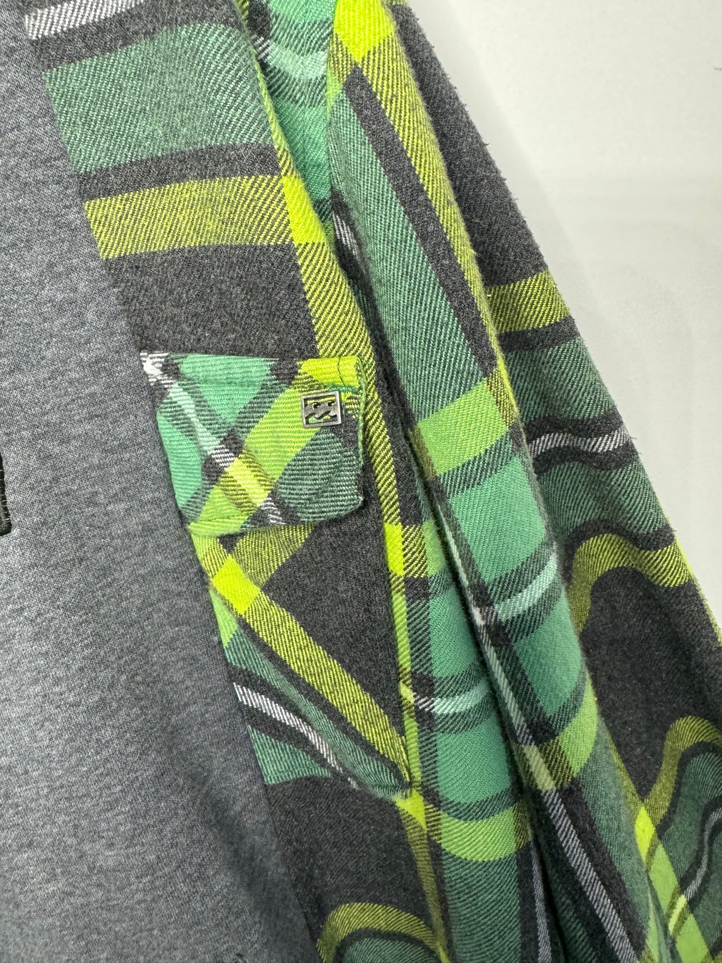 Vintage Custom Upcycled 1/1 Reworked Nike x Billabong “GreenGoblin” Hoodie Flannel Sweatshirt